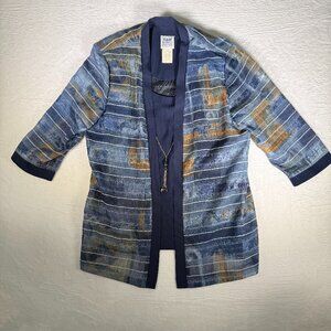R&M Richards by Karen Kwong Jacket Vtg Attached Mock Tee & Necklace Sz 16 Blue